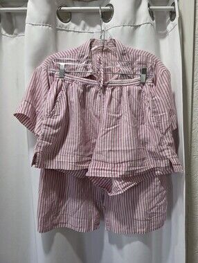 Eberjey Pink and White Striped Two-Piece Pajama Lounge Shorts Set